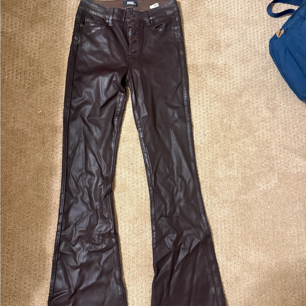 PAIGE Chocolate Brown/ Burgundy Coated Button-Fly Jeans